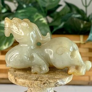 Chinese Hetian Jade Qilin Dragon Figurine Carved Mythical Beast Animal Statue